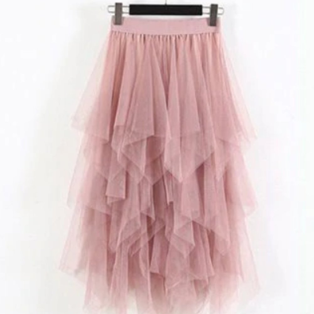 NEW Tier Pink Tulle Irregular Elastic Hem boho